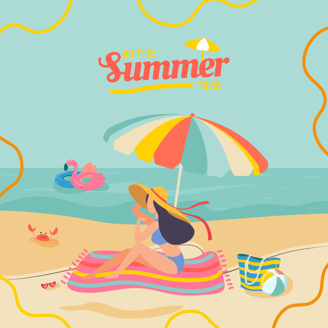 Illustration d'une jeune fille à la plage profitant de ses vacances en été
