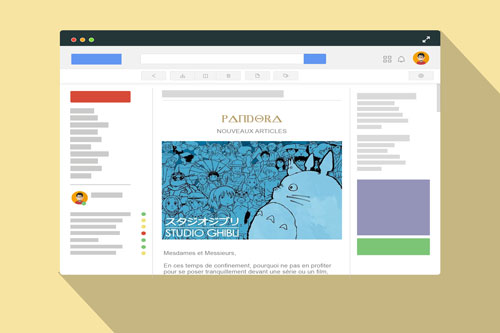image de mise en situation de la Newsletter réalisée pour la sortie des articles pour le site Pandora Communication